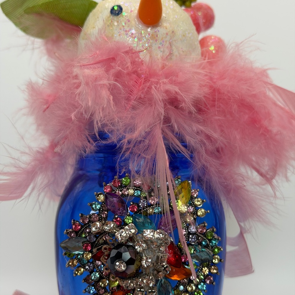 Introducing Winter Rose Snow Angel with Pink Feathers and Colorful Gem Accents